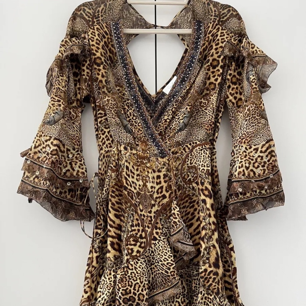 Camilla Lady Lodge Silk Ruffle Sleeve Wrap Dress Size S